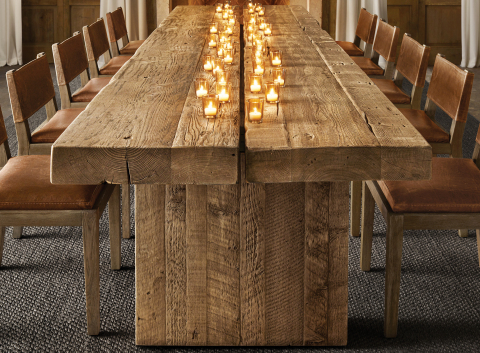 RH SKI HOUSE 2019 INTRODUCES THE RECLAIMED ENGLISH BEAM PLANK DINING TABLE (Photo: Business Wire)