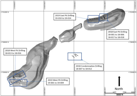 Figure 1. Location of drill holes from the 2018 and 2019 drilling program (Graphic: PolyMet Mining)