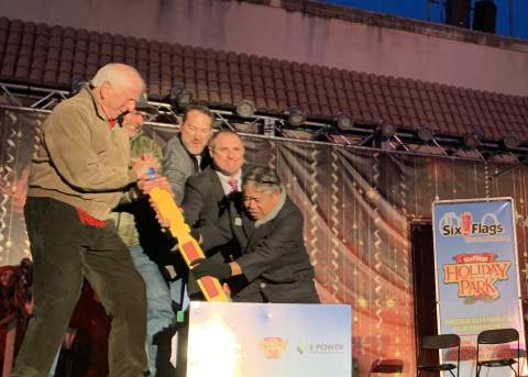 Congressman Mike Thompson, Vallejo City Mayor Bob Sampayan and others officially “flipped the switch” to solar energy at Six Flags Discovery Kingdom in Vallejo, California. The theme park will be the first on the West Coast to be powered by solar. (Photo: Business Wire)