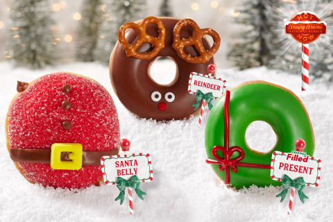 Three doughnuts inspired by the ‘Magic of the North Pole’ kick off month-long holiday festivities, including a chocolate takeover in shops Dec. 6 through 8 (Photo: Business Wire)
