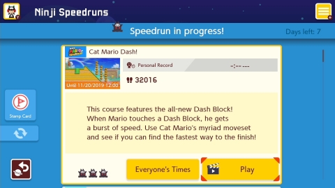 In the new Ninji Speedruns mode, players can take on a timed challenge in courses created by Nintendo exclusively for this mode. (Photo: Business Wire)