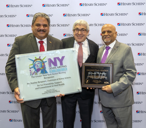 Left to right: Dr. Lauro Medrano, General Chairman of the Greater New York Dental Meeting; Stanley M. Bergman, Chairman of the Board and Chief Executive Officer of Henry Schein, Inc.; and Dr. Chad Gehani, President of the American Dental Association.