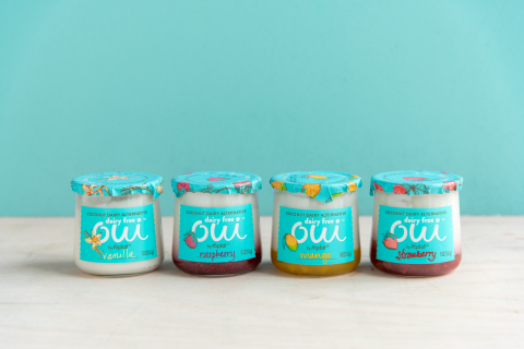 New Oui Dairy Free Coconut Dairy Alternative is made with a coconut base and paired with flavors such as vanilla, strawberry, mango, and raspberry to deliver a creamy and indulgent taste experience. The dairy-free variety comes in the signature glass pot and features a teal label that sets it apart from other Oui varieties on the shelf. Oui Dairy Free is currently in limited release and will be widely available nationwide in January 2020. (Photo: Yoplait)