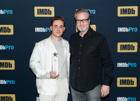 2019 IMDbPro Breakout Star Award Recipient Dacre Montgomery and Head of IMDbPro Matt Kumin (Rich Polk/Getty Images for IMDb)