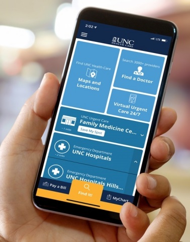 UNC Health Care has introduced a new mobile app that will help patients and their families easily find their way around the campuses of UNC Medical Center in Chapel Hill and UNC REX Healthcare in Raleigh. The app provides turn-by-turn navigation inside the two hospitals, parking garages, clinics and more. (Photo: Business Wire)