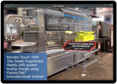 Harpak-ULMA’s Mondini Trave® 1000 Tray Sealer Augmented Reality (AR) guided tooling change using Rockwell Automation's FactoryTalk® InnovationSuite Vuforia® (Photo: Business Wire)