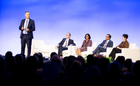 In an opening Keynote Session, IHI President and CEO Derek Feeley and colleagues gave details of IHI’s work in global health, safety, care for older adults, and reducing inequities in maternal care. (Photo: Business Wire)