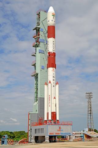 PSLV C48 preparing for launch, carrying spacecraft for Spaceflight's rideshare customers iQPS and Spire Global. Image courtesy of ISRO.