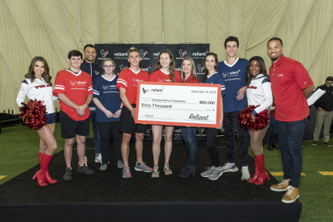 Reliant joined the Houston Texans to present $60,000 in college scholarships to six Houston-area high school students as part of the Scholarship for Champions program at the third annual Reliant Charity Flag Football Game. (Photo: Business Wire)