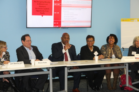 Pictured (L to R): Lori Bamberger, Economic Equity Network; Bruce Katz, Drexel Nowak Metro Finance Lab; US Congressman Dwight Evans (D-PA-3rd); Della Clark, The Enterprise Center; La Shon Walker, FivePoint and Roberta Achtenberg, former Comm'r US Civil Rights Commission (Photo: Business Wire)