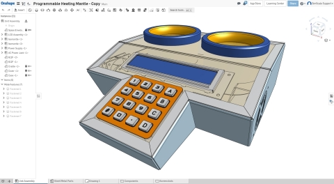 Screenshot of the CAD model of a programmable heating mantle in Onshape (Graphic: Business Wire)