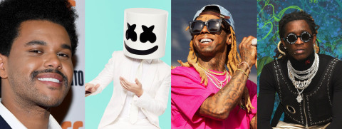 From left to right, The Weeknd, Marshmello, Lil Wayne, and Young Thug are among top artists tapped by TRILLER to become investors and strategic partners. (Photo: Business Wire)