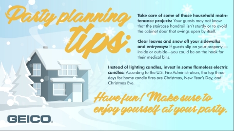 Hosting a holiday party? Check out these tips from the GEICO Insurance Agency. (Graphic: Business Wire)