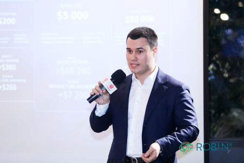 Illia Danylenko, the CEO of TeachMeCash, holds a speech at KOL Summit 2019 in Beijing. (Photo: Business Wire)