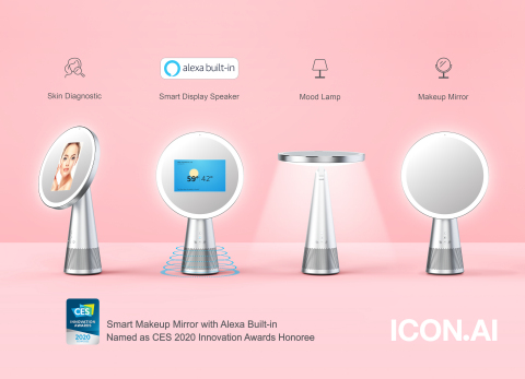 ICON.AI, the smart beauty device maker behind the world's 1st All-in-one Multi-Function Smart Makeup Mirror Device, named as CES 2020 Innovation Awards Honoree for Venus, Smart Makeup Mirror with Alexa Built-in. ICON.AI reveals the Mirror at the 2020 CES .Venus is an all-in-one, multi-function smart makeup mirror featuring 7" touchscreen LCD, Alexa built-in (smart display speaker), skin diagnostic/AR makeup function, table mood lamp, LED ring lights for makeup, in addition to the best user experience and user-centered design. Venus is a brand-new innovative beauty device which integrates artificial intelligence with various features/technology for beauty & cosmetic industry and customers. (Graphic: Business Wire)