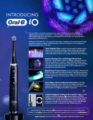 Oral-B iO is a monumental leap in innovative oral care technology, featuring a frictionless magnetic drive that distributes energy evenly to the tips of the bristles to create revolutionary micro-vibrations. (Graphic: Business Wire)