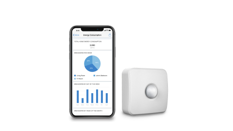 The WiZ Motion Sensor can trigger lighting modes and automatically turn off lights when no motion is detected, and a new set of Energy Optimization features, including power consumption monitoring, in the WiZ App. (Photo: Business Wire)