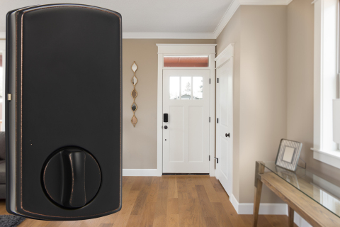 Hampton Products introduced the new Array By Hampton Revive™ Connected Deadbolt at CES 2020, which provides advanced smart door lock technology to residents who must keep their existing exterior deadbolts in place and use their landlord’s traditional, metal keys. The new deadbolt works with the Array® smart home app for iOS and Android. (Photo: Business Wire)