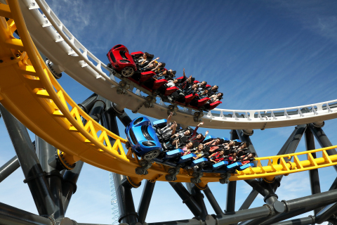 Side-by-side racing on the new West Coast Racers roller coaster at Six Flags Magic Mountain in Los Angeles, CA (Photo: Business Wire)