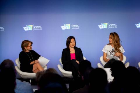 Speaking at the CES Digital Health Summit, Katie Couric, Rally Health’s Brenda Yang and Maria Menounos discuss digital navigation in health care. (Photo: Business Wire)