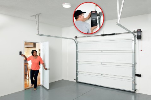 The new Genie Wall Mount Opener eliminates the ceiling clutter of a traditional rail or provides new storage space options. The Model 6170 also comes with smart phone compatibility giving many options to remotely control & monitor your garage door. (Photo: Business Wire)