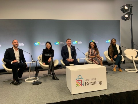 CES 2020 High Tech Retailing stage with (from left to right), Adam Gam, Chief Marketing Officer, Perfect Corp.; Alice Chang, Founder and CEO, Perfect Corp.; Jay Anderson, Senior Vice President, Global Brand Technologies, Estée Lauder Companies; Natasha Haubrich, Senior Director of U.S. Innovation, Neutrogena; and JC Johnson, GVP of Digital Commerce, Strategy and Insights, Sally Beauty. (Photo: Business Wire)