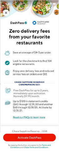 Chase is partnering with DoorDash to provide benefits to cardmembers (Graphic: Business Wire)