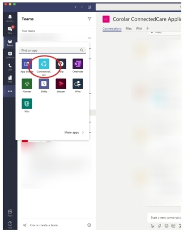 Corolar ConnectedCare App available as a native app on Teams (Graphic: Business Wire)