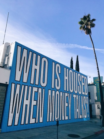 Internationally renowned conceptual artist Barbara Kruger distilled the essence of the housing crisis in the U.S. in a new word text mural: 