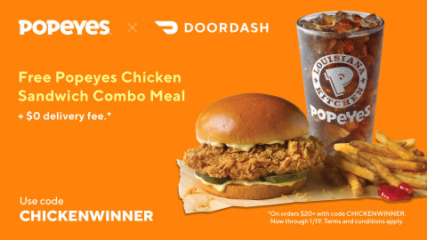 POPEYES® is Giving Away Its Famous Chicken Sandwich for Free* Exclusively Through DoorDash (Graphic: Business Wire)