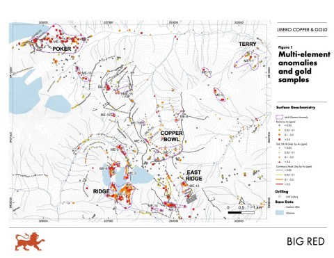 original Figure 1 – Multi-element anomalies and gold samples (Photo: Business Wire)