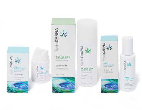 HydroCanna, a new CBD skincare line made by Irwin Naturals, uses full-spectrum hemp extract (FSHE) with naturally occurring CBD, includes products for the face, body, and hair. Each product is made with FSHE and is combined with C60 Fullerene, a revolutionary (and Nobel Prize winning) carbon molecule with dynamic antioxidant properties. Products are available for purchase on the HydroCanna website as well as select retailers carrying drugstore skincare and cosmetic lines. (Photo: Business Wire)