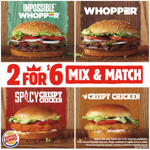 BURGER KING® ADDS THE IMPOSSIBLE™ WHOPPER® TO THE 2 FOR $6 LINEUP (Photo: Business Wire)