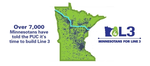 Map that shows the locations of more than 7,400 people supporting Line 3 who sent in comments urging the PUC to determine the project's EIS as being adequate to allow the permit process to resume. (Photo: Minnesotans for Line 3)