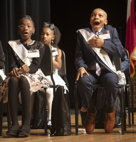 Colin Harris, a fifth-grade student from J.P. Starks Math, Science and Technology Vanguard in Dallas, won first place in the 28th Annual Foley & Lardner MLK Jr. Oratory Competition, held Jan. 17, 2020 at W.H. Adamson High School. Colin relayed Dr. King’s vision “to love one another.” (Photo Credit: Rex Curry)