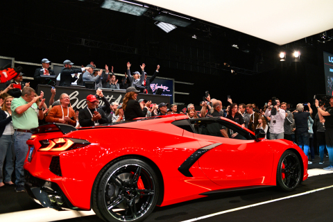 2020 Chevrolet Stingray VIN 001 (Lot #3007) sold for $3 million during the Barrett-Jackson Scottsdale Auction (Photo: Business Wire)