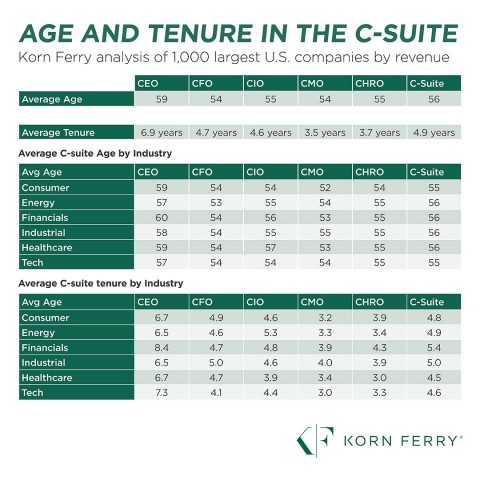 Age and Tenure in the C-Suite: Korn Ferry Study Reveals Trends by Title and Industry (Graphic: Business Wire)