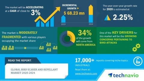 Technavio has announced its latest market research report titled global bird scarer and repellant market 2020-2024 (Graphic: Business Wire)