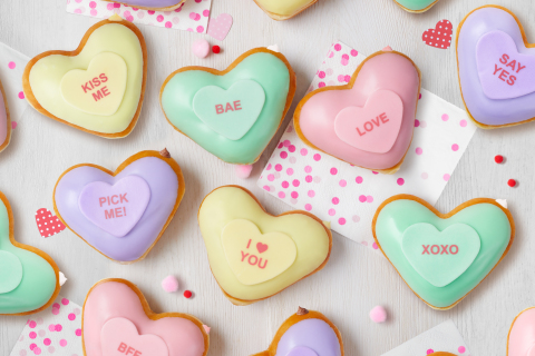 Doughnut Messages are the new DM: 24 heart-shaped doughnuts available through Valentine’s Day literally help put the right words into your mouth (Photo: Business Wire)