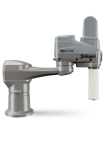 Stäubli is unveiling the latest evolution of its 4-axis robot range: The TS2 HE line is designed to operate in humid environments and offers the first hygienically designed SCARA robots in the world. (Photo: Business Wire)