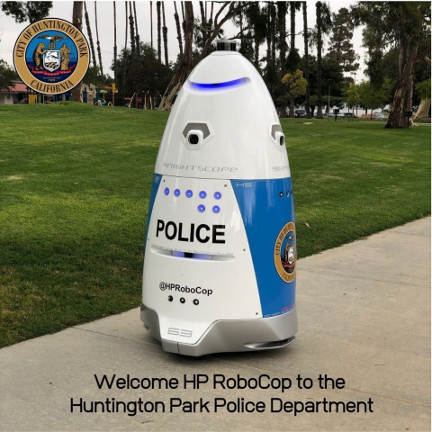 The City of Huntington Park Police Department welcomes its first Autonomous Security Robot (ASR) to Salt Lake Park. (Photo: Business Wire)