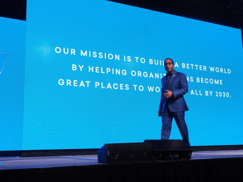 Great Place to Work CEO Michael C. Bush addresses the crowd at the Great Place to Work For All Summit. (Photo: Business Wire)