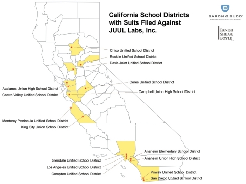 California School Districts with Suits Filed Against JUUL Labs, Inc