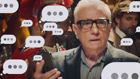 Martin Scorsese is consumed by the dreaded ‘three dots’ as he awaits Jonah Hill’s decision about showing up to the costume party.  (Photo: Business Wire)