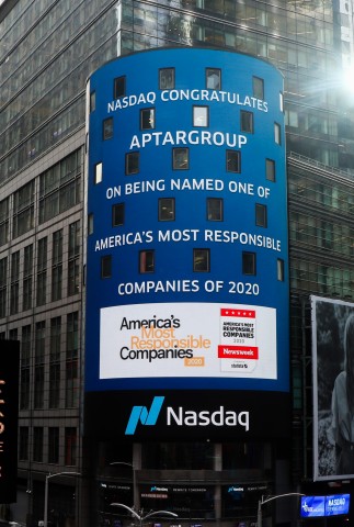 Photo: Nasdaq Tower in NYC recognizing Aptar for being named one of 
