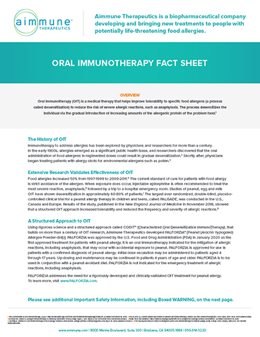 Oral Immunotherapy Backgrounder