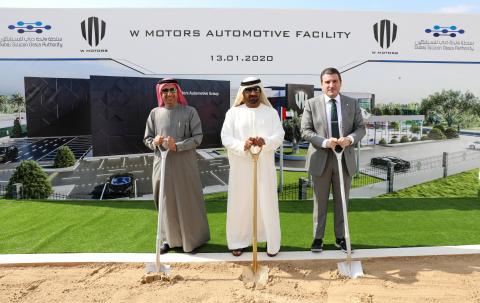 Ahmed bin Saeed laying foundation stone for W Motors Facility in Dubai Silicon Oasis (Photo: AETOSWire)