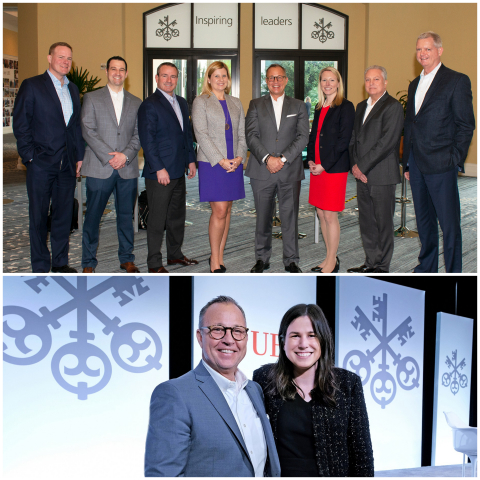 Pictured above, from left to right: Ian MacNeil, Branch Manager of Downtown Complex; Ken Railey, Assistant Market Head; Jad Dieterle, Northern New England Complex Manager; Alexis Bishop, Branch Manager of South Shore; James Ducey, Market Head; Brittany Manganaro, Branch Manager of Wellesley; Brad Miller, Branch Manager of Burlington and Rutland, Vermont; Tom Hanlon, Branch Manager of North Shore Pictured Below: James Ducey, Market Head, with Clare Kiesel, former Wellesley Branch Manager and current Silicon Valley, CA Complex Manager (Photo: Business Wire)