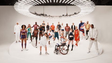 An international group of athletes joined the Nike 2020 Forum in New York to unveil the brand's latest performance and sustainable innovations. From left to right: Ibtihaj Muhammad, English Gardner, Leticia Bufoni, Blake Leeper, Timothy Cheruiyot, Dina Asher-Smith, Tomoya Ochiai, Sky Brown, Chris Mosier, Nyjah Huston, DeAnna Price, Bebe Vio, Kevin Mayer, Megan Blunk, Brandi Chastain, Aaron Brown, Sophie Hahn, Aori Nishimura, Diana Taurasi, Miles Chamley-Watson, Leon Schaefer and Caster Semenya. (Photo: Business Wire)