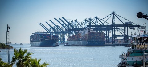 thumbnail A vessel passing along the Houston Ship Channel near Port Houston's Bayport Container Terminal. (Photo: Business Wire)